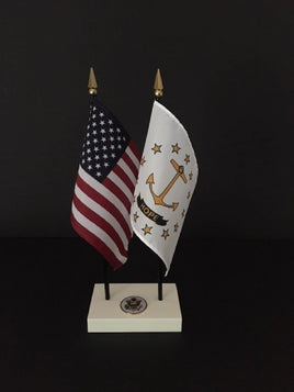 Executive Rhode Island and US Flag Desk Set