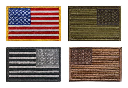 rectangular USA flag patches of various colors