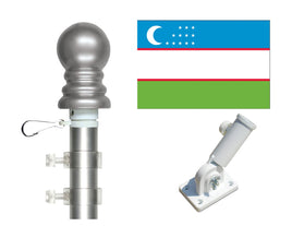 3'x5' Uzbekistan Polyester Flag with 6' Spinner Pole Display Set