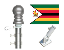 3'x5' Zimbabwe Polyester Flag with 6' Spinner Pole Display Set