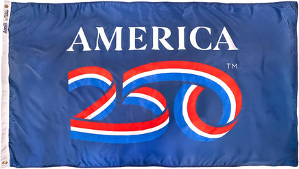 America 250 flag with blue background