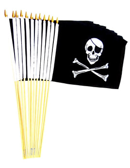 12"x18" Jolly Roger Polyester Stick Flag - 12 flags