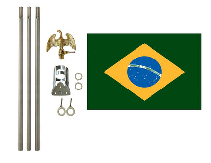 3'x5' Brazil Polyester Flag with 6' Flagpole Kit