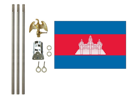 3'x5' Cambodia Polyester Flag with 6' Flagpole Kit