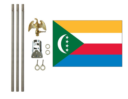 3'x5' Comoros Polyester Flag with 6' Flagpole Kit