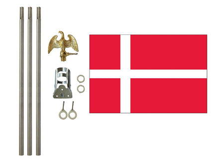 3'x5' Denmark Polyester Flag with 6' Flagpole Kit
