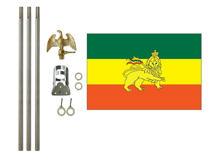 3'x5' Ethiopia with Lion Polyester Flag with 6' Flagpole Kit
