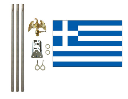 3'x5' Greece Polyester Flag with 6' Flagpole Kit