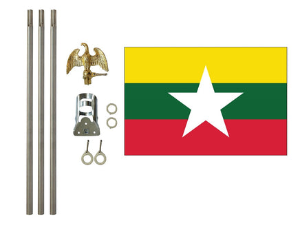 3'x5' Myanmar Polyester Flag with 6' Flagpole Kit