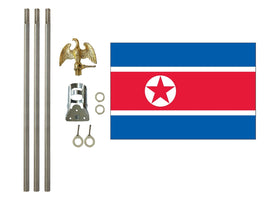 3'x5' North Korea Polyester Flag with 6' Flagpole Kit