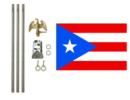 3'x5' Puerto Rico Polyester Flag with 6' Flagpole Kit