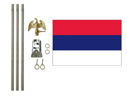 3'x5' Serbia (No Seal) Polyester Flag with 6' Flagpole Kit