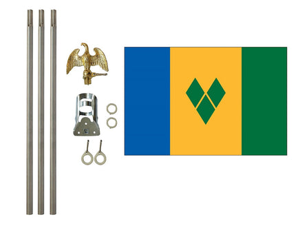 3'x5' St. Vincent Grenadines Polyester Flag with 6' Flagpole Kit