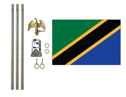3'x5' Tanzania Polyester Flag with 6' Flagpole Kit