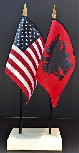 Albania and US Flag Desk Set