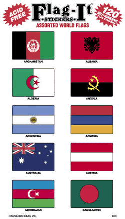 Assorted Country Flag Stickers - 120 stickers per pack