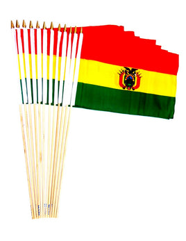 Bolivia Polyester Stick Flag - 12"x18" - 12 flags