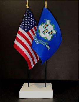 Connecticut and US Flag Desk Set