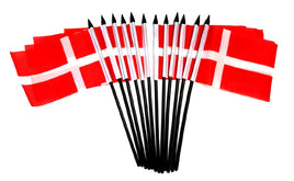 Denmark Polyester Miniature Flags - 12 Pack