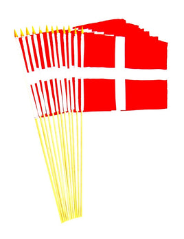 Denmark Polyester Stick Flag - 12"x18" - 12 flags