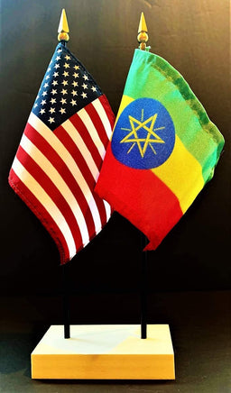 Ethiopia and US Flag Desk Set