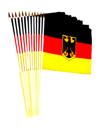 Germany with Eagle Polyester Stick Flag - 12"x18" - 12 flags