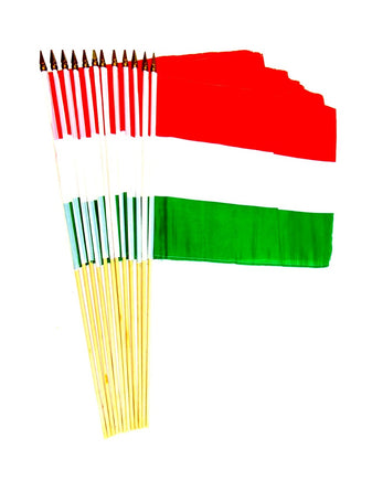 Hungary Polyester Stick Flag - 12"x18" - 12 flags