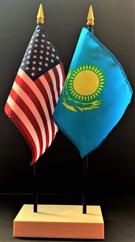 Kazakhstan and US Flag Desk Set