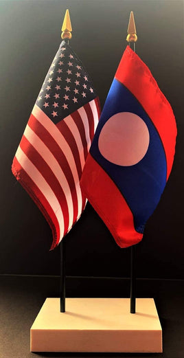 Laos and US Flag Desk Set