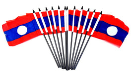 Laos Polyester Miniature Flags - 12 Pack