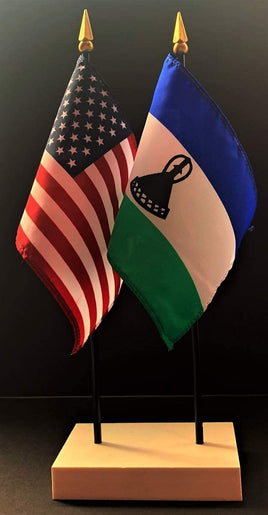 Lesotho and US Flag Desk Set
