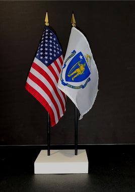 Massachusetts and US Flag Desk Set