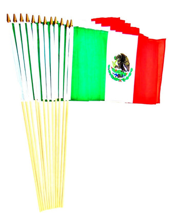 Mexico Polyester Stick Flag - 12"x18" - 12 flags