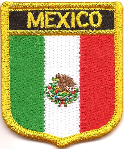 High Quality Discount Shield Mexico Flag Embroidered Cloth Sew on Iron on  Mexico Emblem Shield Patches with Golden Yellow Border