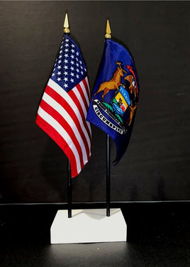 Michigan and US Flag Desk Set