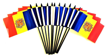 Andorra Polyester Miniature Flags- 12 Pack