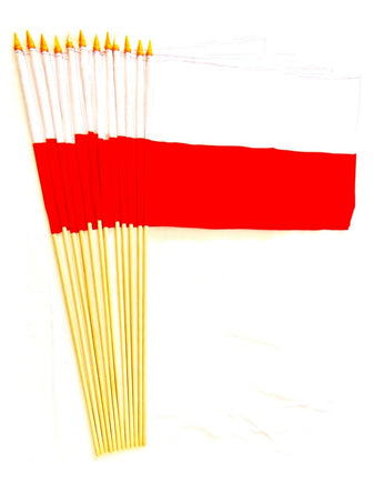 Poland Polyester Stick Flag - 12"x18 " - 12 flags