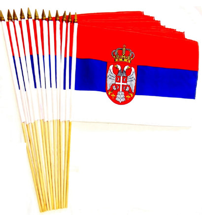 Serbia Polyester Stick Flag - 12"x18" - 12 flags