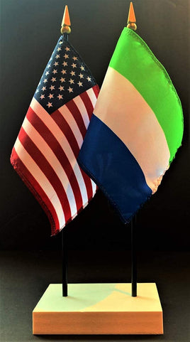Sierra Leone and US Flag Desk Set