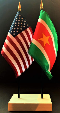 Suriname and US Flag Desk Set