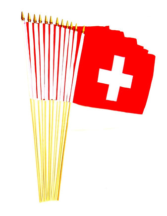 Switzerland Polyester Stick Flag - 12"x18" - 12 flags