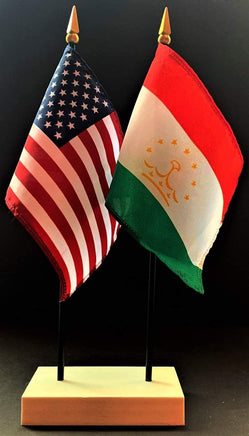 Tajikistan and US Flag Desk Set
