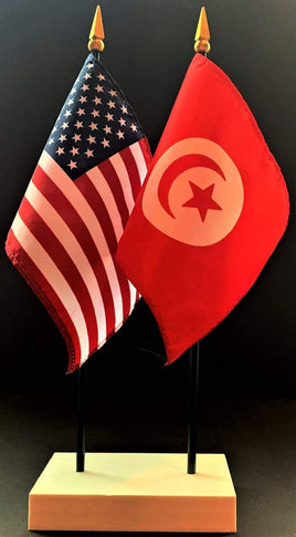 Tunisia and US Flag Desk Set