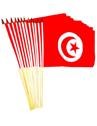 Tunisia Polyester Stick Flag - 12"x18" - 12 flags