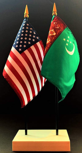 Turkmenistan and US Flag Desk Set
