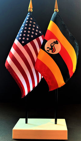 Uganda and US Flag Desk Set