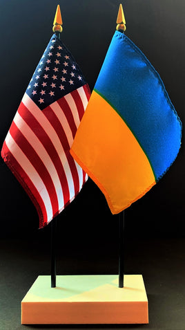 Ukraine and US Flag Desk Set
