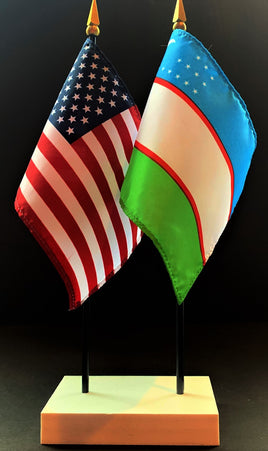 Uzbekistan and US Flag Desk Set