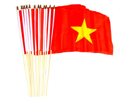 Vietnam Polyester Stick Flag - 12"x18" - 12 flags