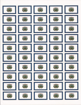 West Virginia State Flag Stickers - 50 per sheet